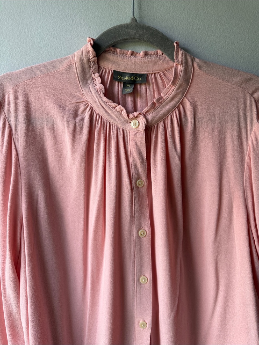 Style & Co  Pink Ruffle-Neck Button Down Blouse - Picture 3 of 5